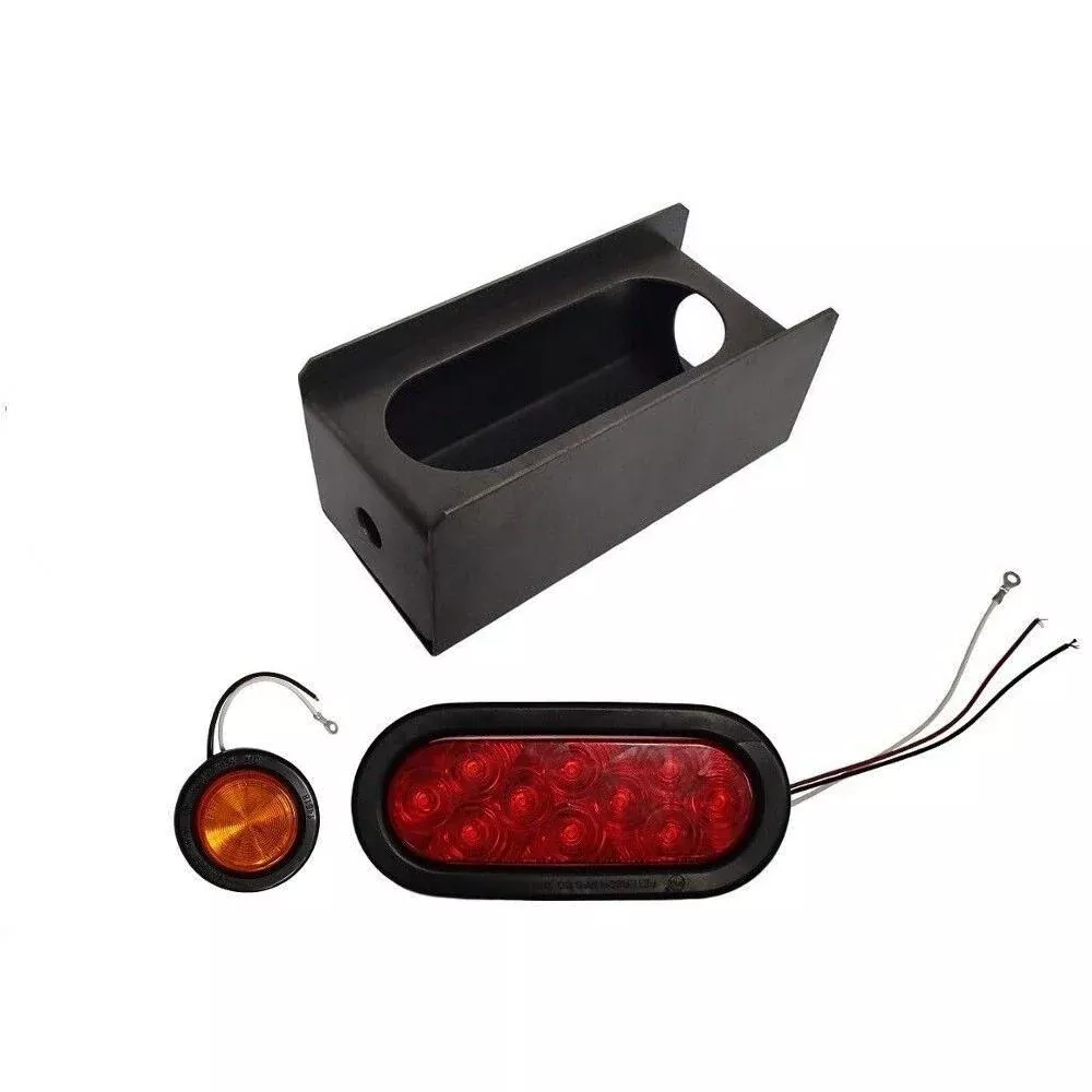 (1) 2" Amber Round & 6" Red Oval Tail Light Steel Box Set