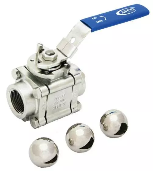 1/4" AVCO 1900 Fire Safe, Control Ball Valve, 3 Piece, 316 Stainless Steel, Socket Weld, 60° Vee Port with Locking Handle