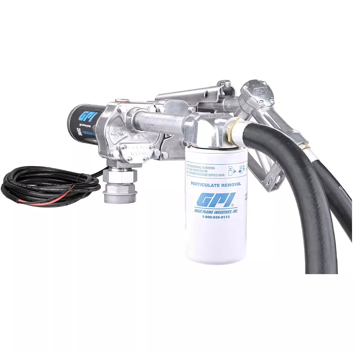 12 VOLT M-180 FUEL TRANSFER PUMP WITH FILTER KIT, HOSE, AND MANUAL NOZZLE - 18 GPM