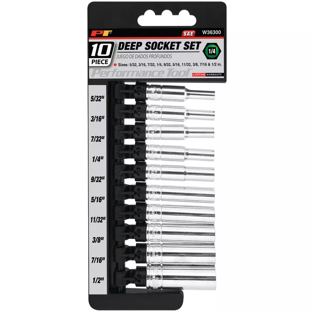 6PT SAE DW SKT SET - 10PC DR X 1/4"