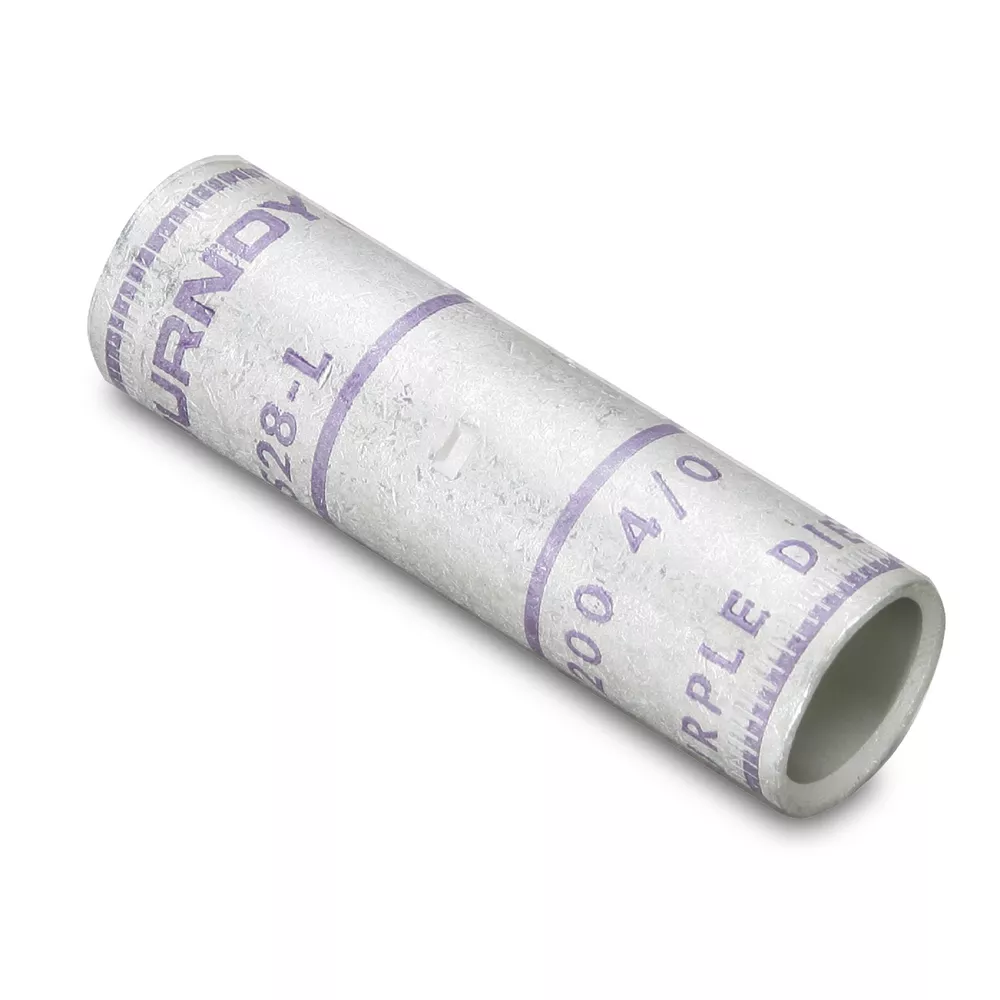 Burndy YS28LBOX 4/0 AWG CU, Standard Barrel, Internal Chamfer, Tin Plated, UL/CSA, 90°C, Up to 35kV, PURPLE Color Code, 15 Die Index