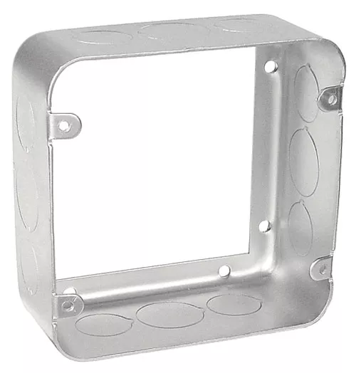 Garvin 73171-SVT 4-11/16" Square Chicago Plenum Air Tight Extension Ring, 2-1/8" Deep, 1/2" & 3/4" Knockouts