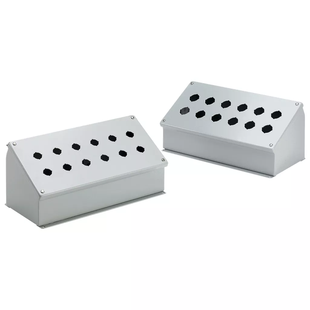 Hoffman E4PBAM Sloped-Front Pushbutton Enclosures, Type 12, 4PB x 22.5mm, Gray, Steel