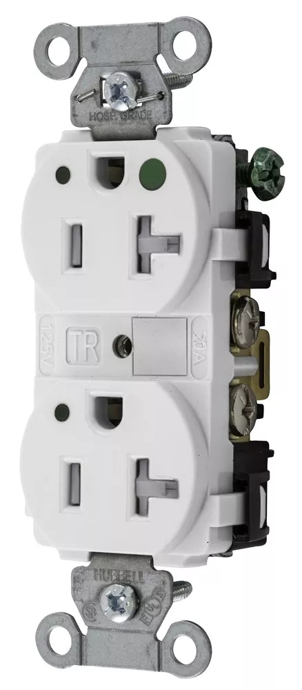 Hubbell 8300WLTRA Straight Blade Device, Tamper Resistant Duplex Receptacle, Hospital Grade, Hubbell-Pro, LED Indicator, 20A 125V, 2-Pole 3-Wire Grounding, 5-20R, White