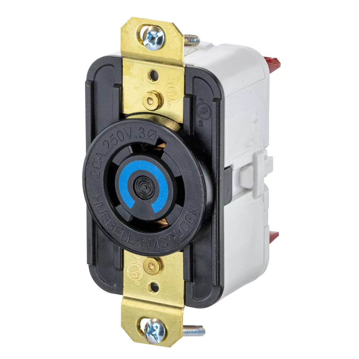 Hubbell HBL2420ST 20A, 3 Phase 250V AC, 3 Pole Spring Termination Single Flush Receptacle