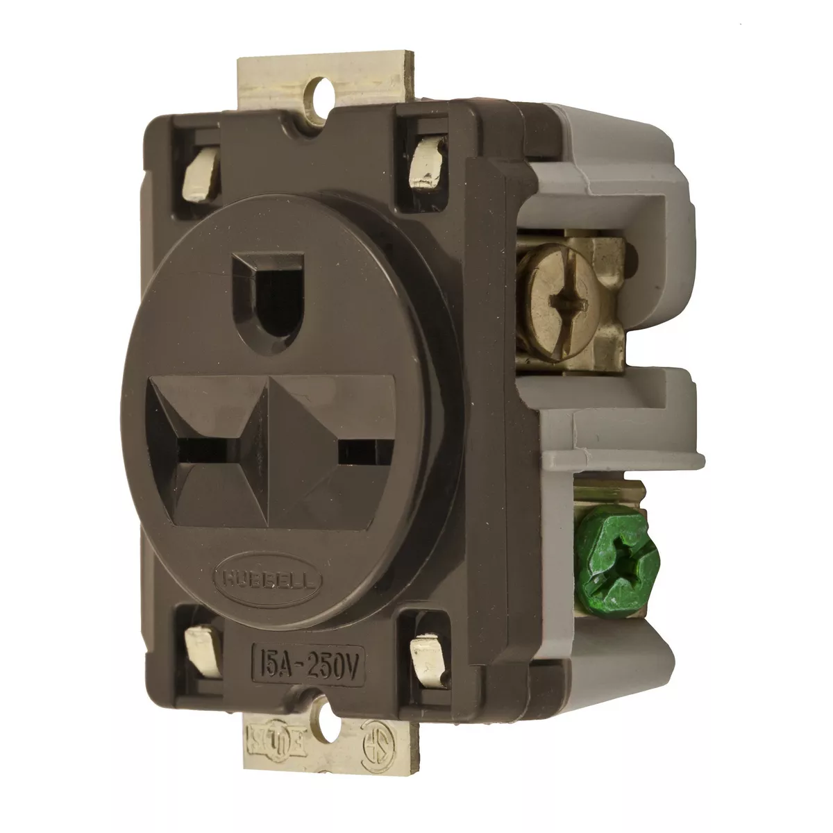 Hubbell HBL5684 SGL PANEL MT Receptacle, 15A 250V, 6-15R, BR