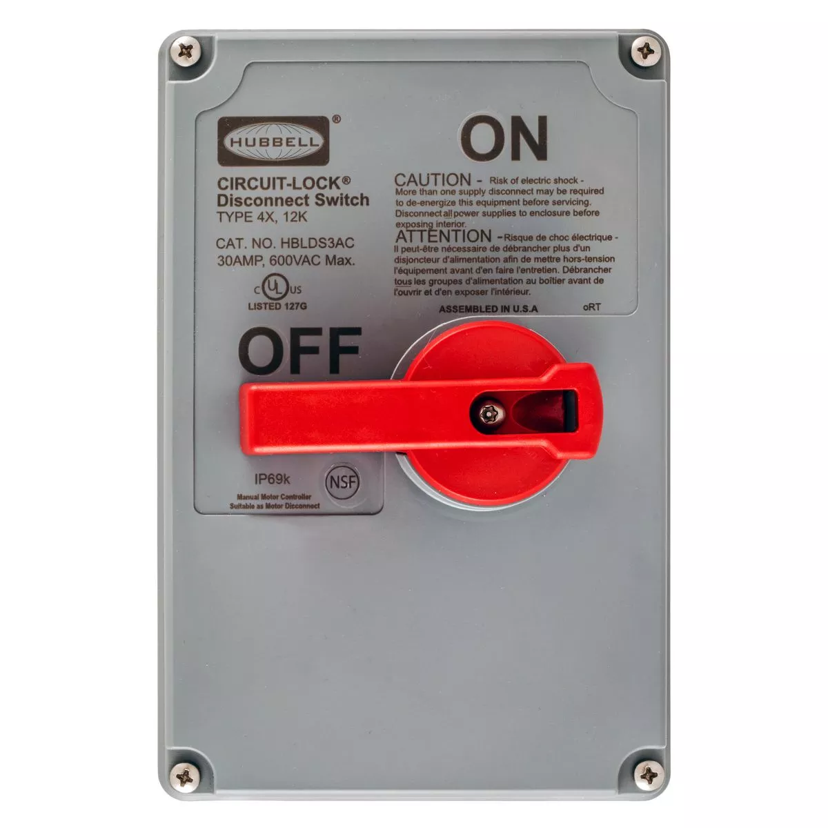 Hubbell HBLDS3RC 60 Amp Unfused Disconnect Switch Cover