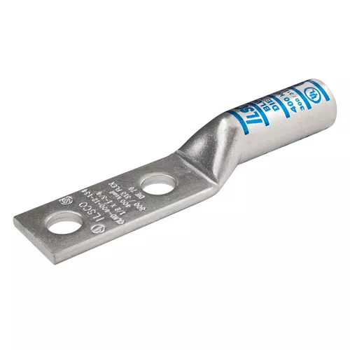 Ilsco CLND-350-38-134 SureCrimp Copper Compression Lug, Conductor Size 350, 2 Holes, 3/8in Bolt Size, 1-3/4in Hole Spacing, Long Barrel, No Sight Window, Tin Plated, UL, CSA