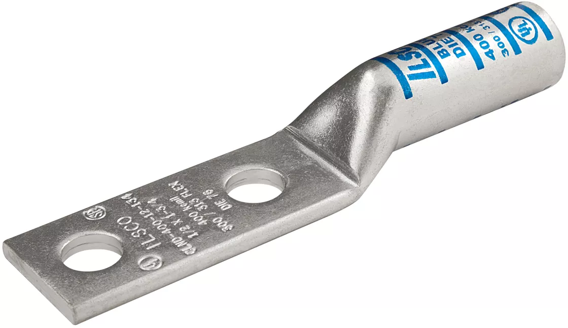 Ilsco CLND-4/0-12-134 SureCrimp Copper Compression Lug, Conductor Size 4/0, 2 Holes, 1/2in Bolt Size, 1-3/4in Hole Spacing, Long Barrel, No Sight Window, Tin Plated, UL, CSA