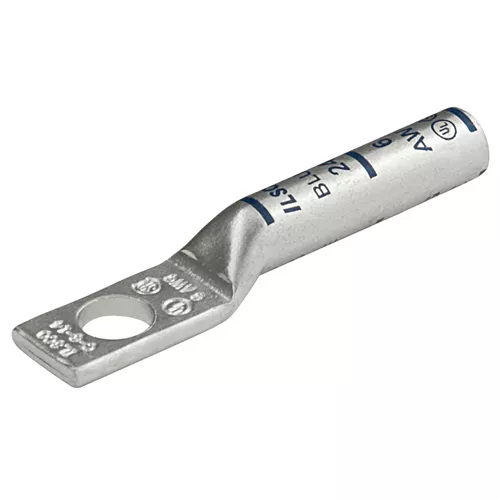 Ilsco CLNS-1-12 SureCrimp Copper Compression Lug, Conductor Size 1, 1 Hole, 1/2in Bolt Size, Long Barrel, No Sight Window, Tin Plated, UL, CSA