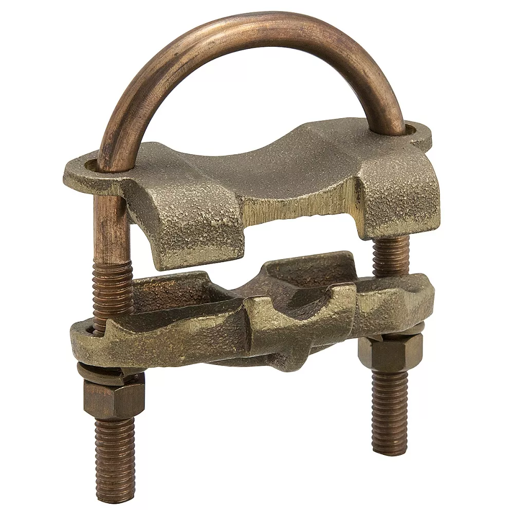 Ilsco GPL-56 Permaground Copper U-Bolt Ground Clamp, Conductor Range 4-8 Sol, Pipe Size 4in, Ground Rod Sizes 4 to 4-1/2in, UL, CSA