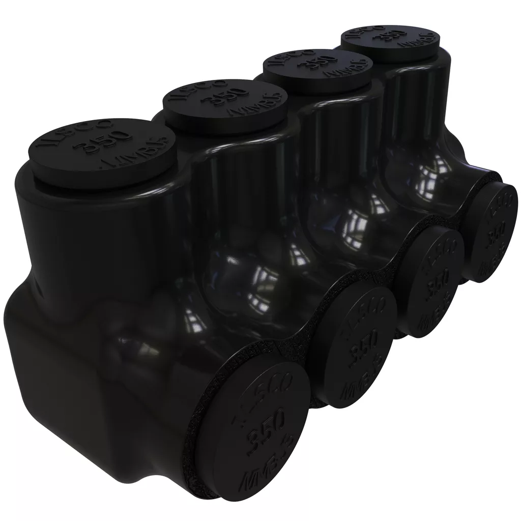 Ilsco PBTS-4-350 Nimbus Insulated Aluminum Multi-Tap Connector, Conductor Range 350-6, 4 Ports, Single Sided Entry, Tin Plated, UL, CSA