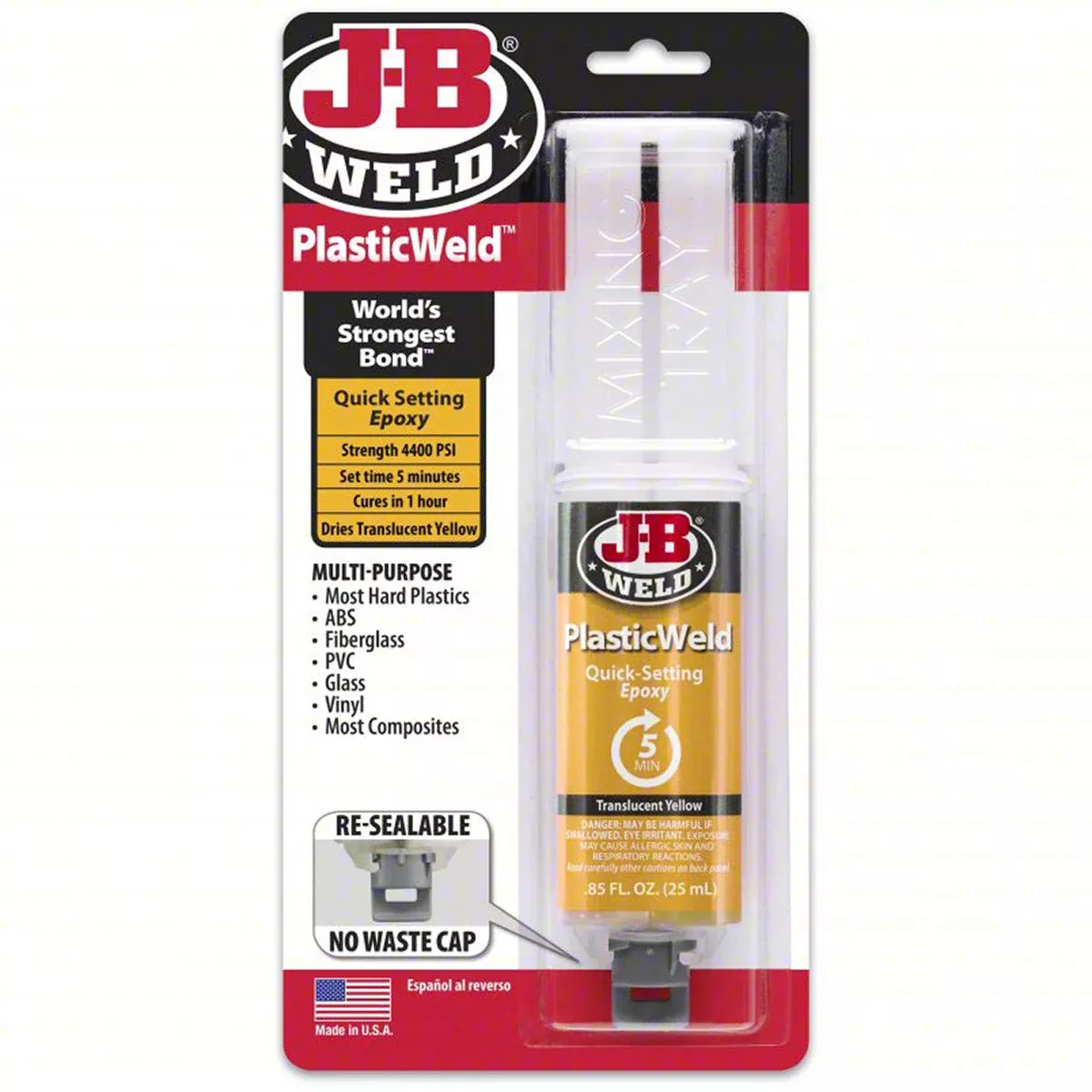 J-B WELD MULTIPURPOSE PLASTICWELD EPOXY - 25 MIL CARDED SYRINGE