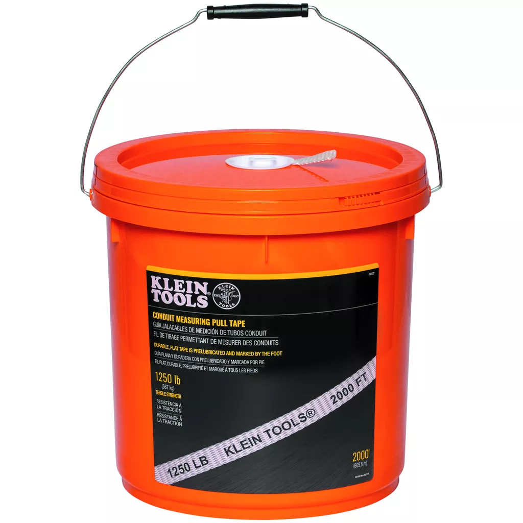 Klein 50122 Conduit Measuring Pull Tape, 2000ft Bucket, 1250lb Tensile Strength