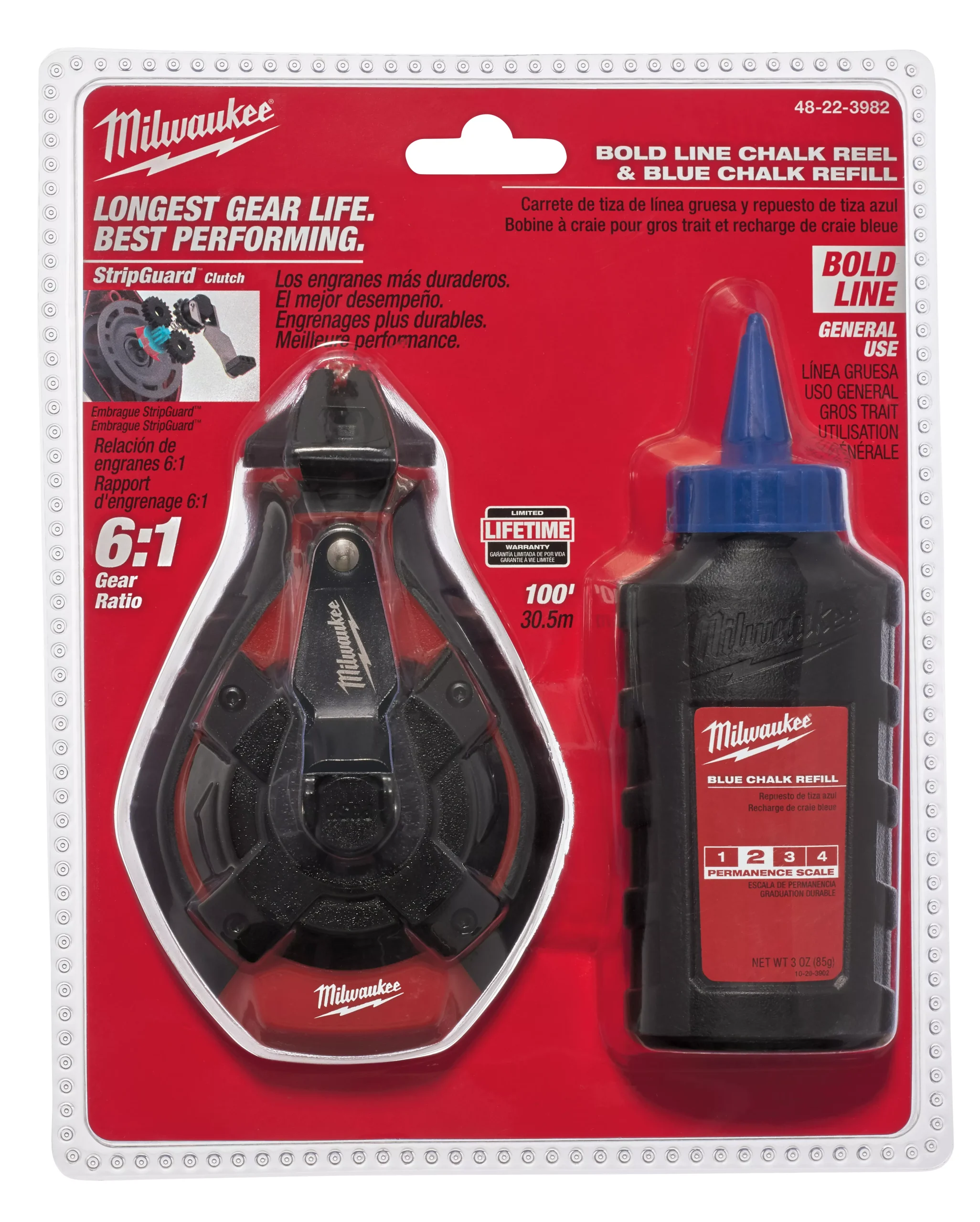 Milwaukee 48-22-3982 100ft Bold Line Chalk Reel - Blue Chalk