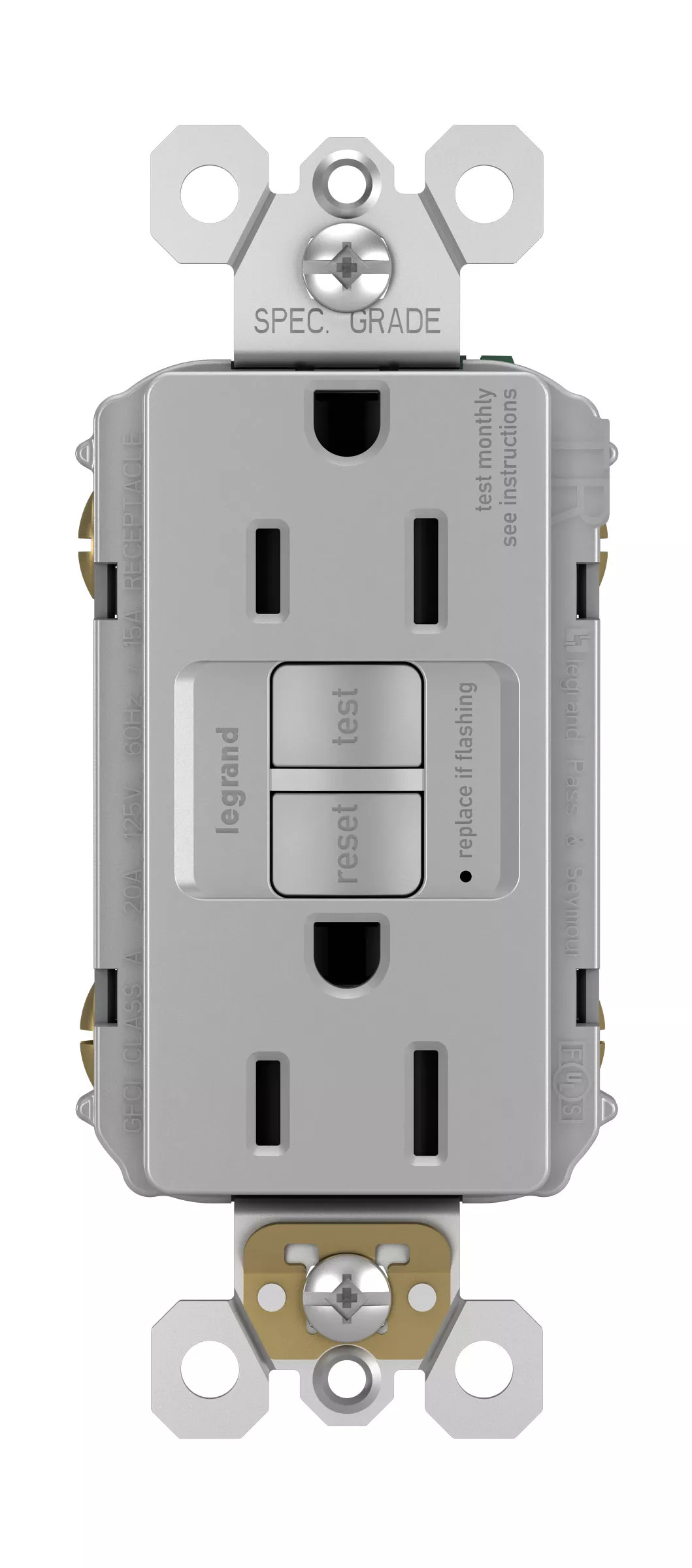 Pass & Seymour 1597-TRGRY 15A 125V Self-Test Tamper-Resistant GFCI, Gray