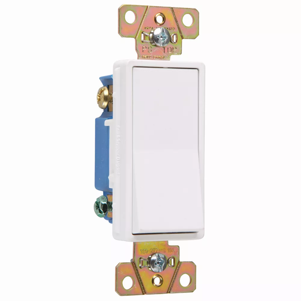 Pass & Seymour 2603-W Three-Way, Back And Side Wire, Decorator Switch, 15 Amps, 120/277 Volts, White.