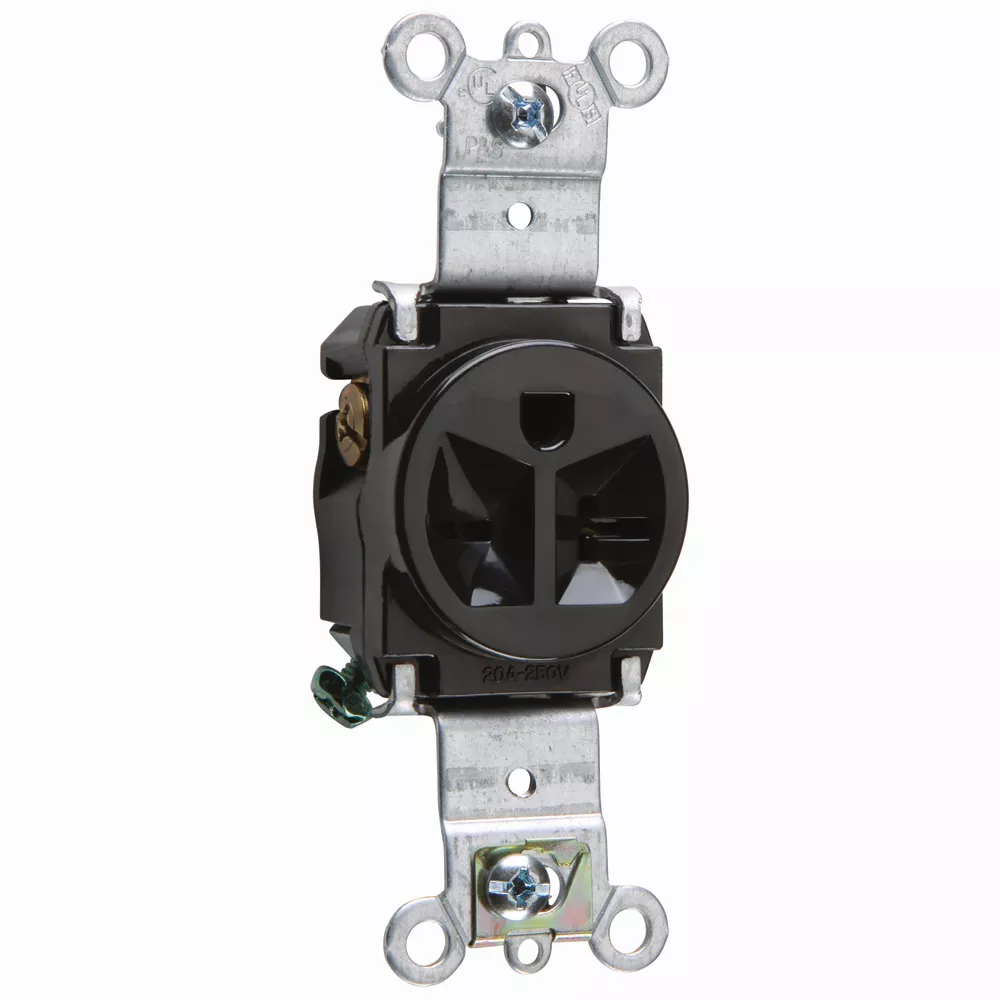 Pass & Seymour 5871-BK Single Receptacle, HD Spec Grade, 20A 250V, Back & Side Wired - Black