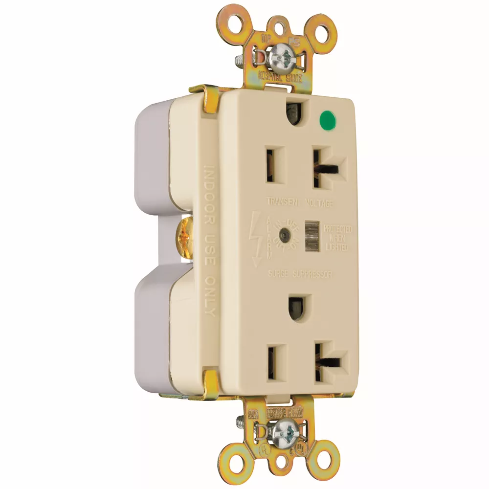 Pass & Seymour 8300-ISP 20 Amp 125 VAC 2-Pole 3-Wire Surge Protective Duplex Receptacle, NEMA 5-20R - Ivory