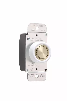 Pass & Seymour 94003-W Fan Speed Control, Rotary 3Speed 1.5Amp, White