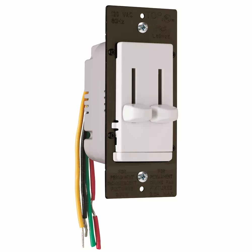 Pass & Seymour LSDC-16WV Dual Slide 3-Speed De-Hummer Fan Control With Single Pole Dimmer, White