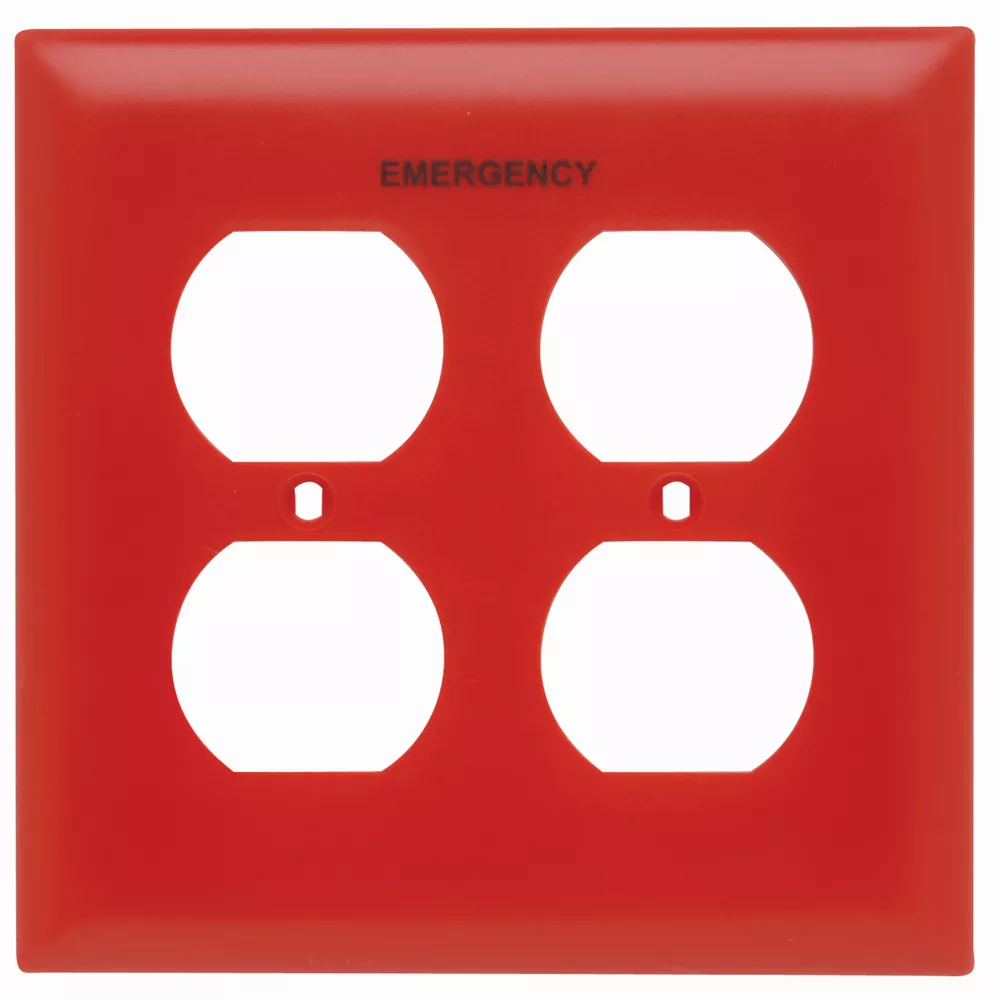 Pass & Seymour TP82-ERED 2Gang Wall Plate, Duplex Receptacle, Standard, "Emergency" - Red