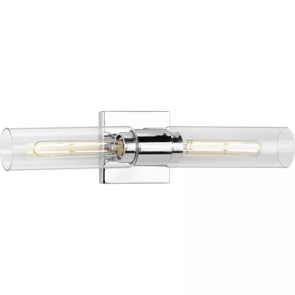 Progress P300300-015 Clarion Collection Two-Light Polished Chrome and Clear Glass Modern Style Bath Vanity Wall Light