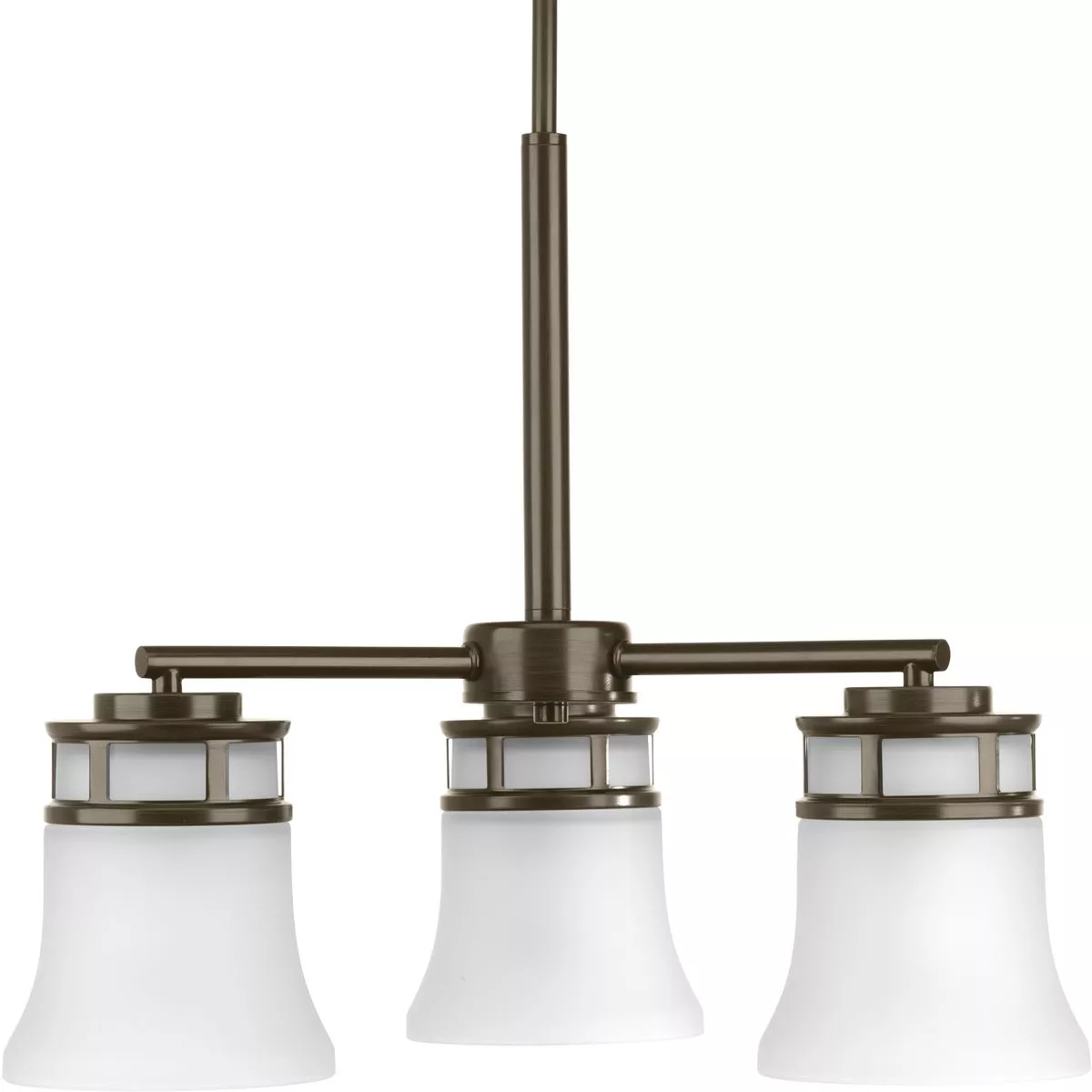Progress P4612-20 Cascadia Collection Three-Light Antique Bronze Etched Glass Coastal Chandelier Light