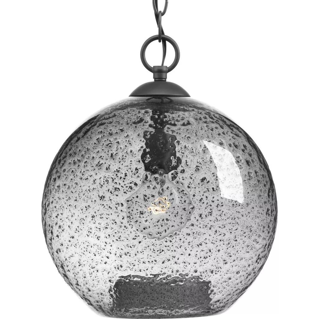 Progress P500063-143 Malbec Collection One-Light Graphite Smoked Textured Glass Global Pendant Light