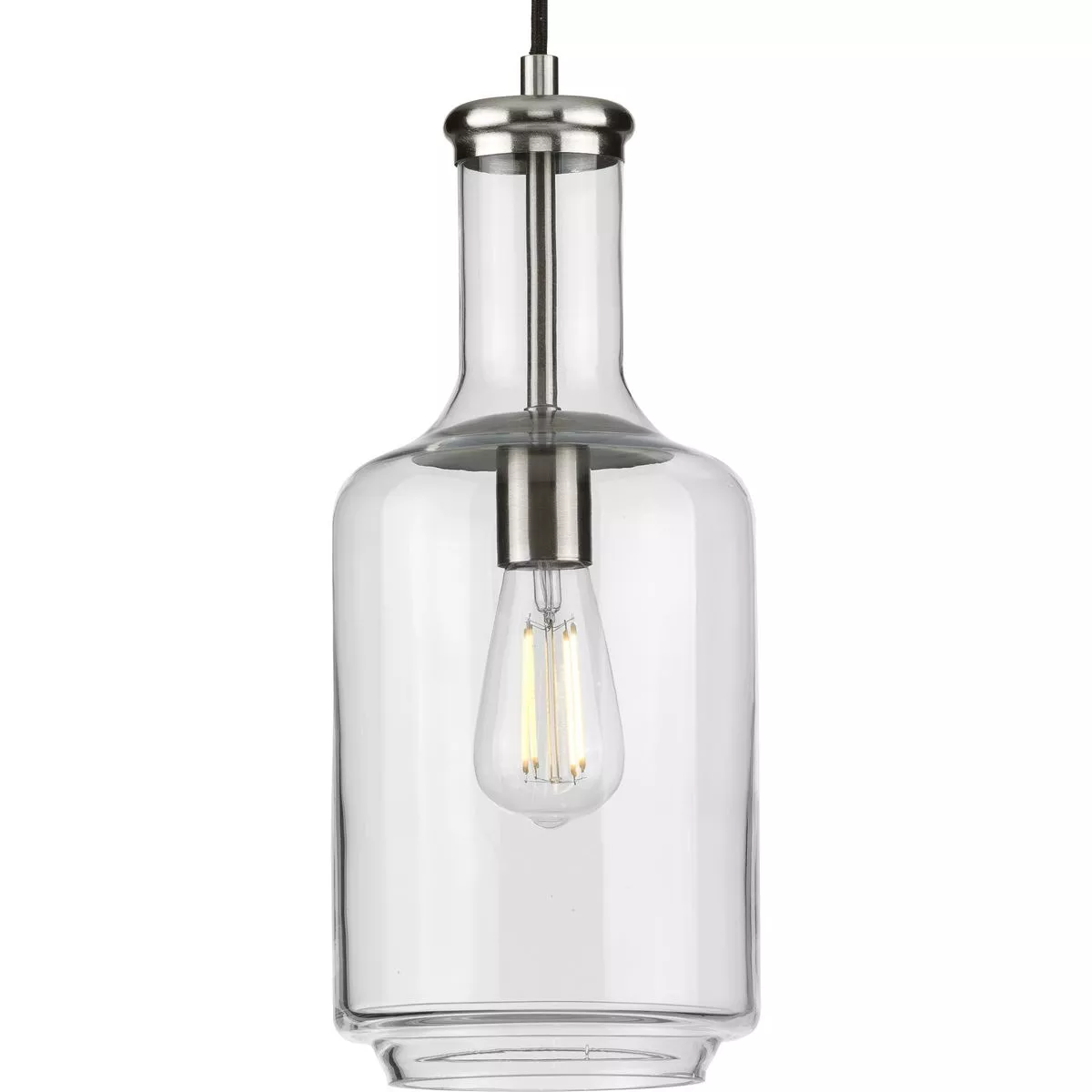 Progress P500229-009 Latrobe Collection One-Light Brushed Nickel Clear Glass Coastal Pendant Light