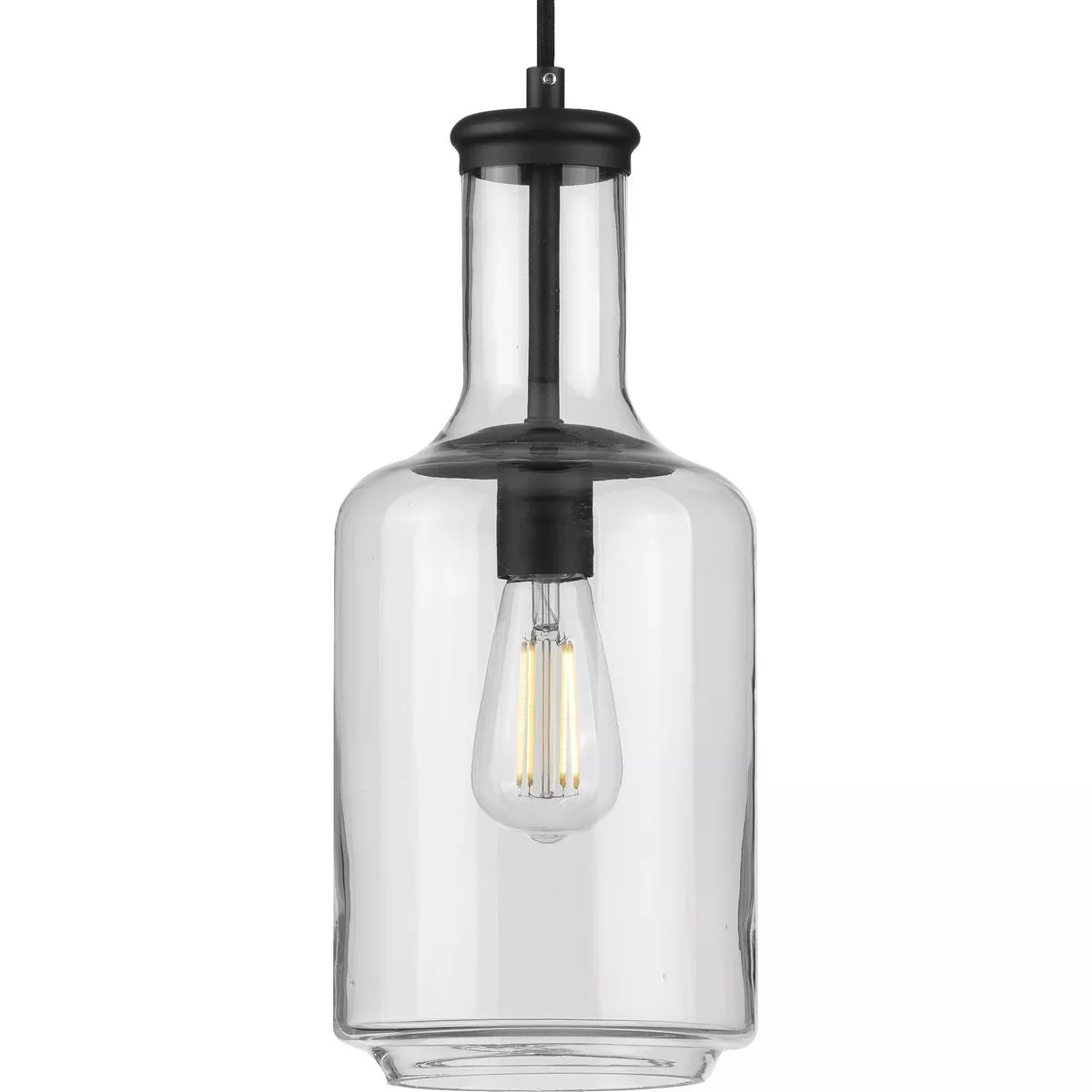 Progress P500229-031 Latrobe Collection One-Light Matte Black Clear Glass Coastal Pendant Light