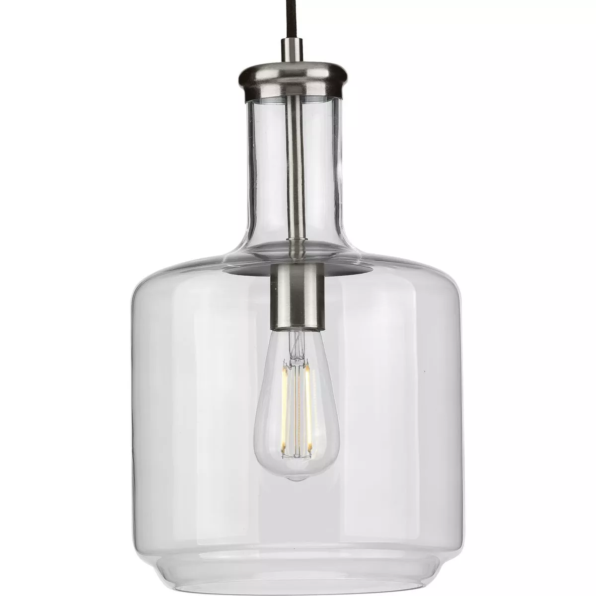 Progress P500230-009 Latrobe Collection One-Light Brushed Nickel Clear Glass Coastal Pendant Light