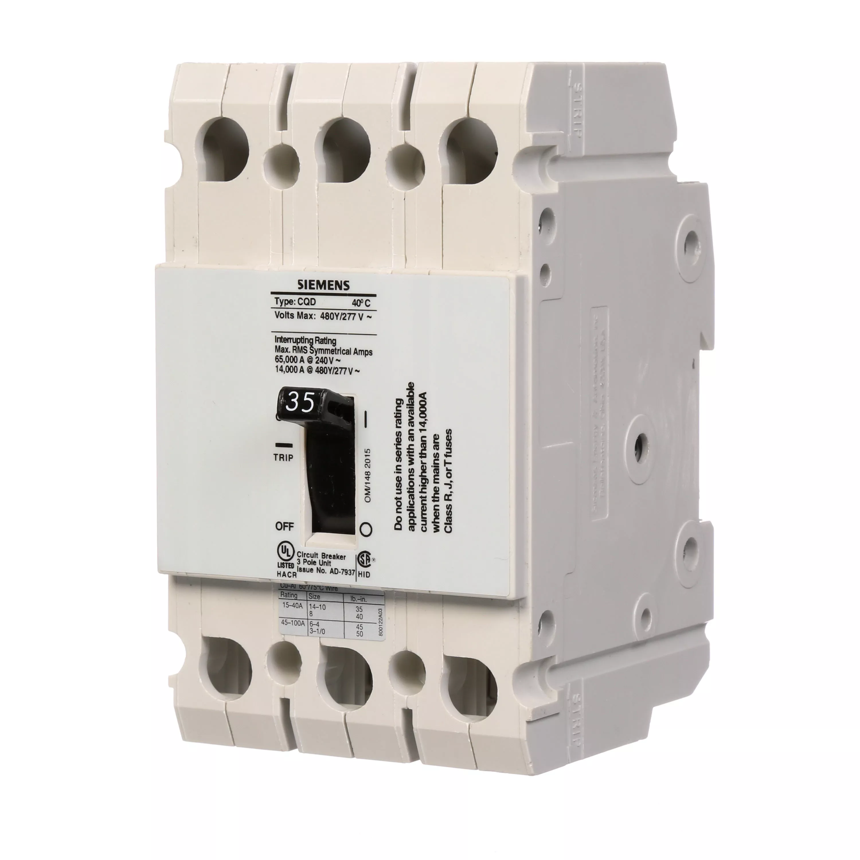 Siemens CQD335 BREAKER CQD 3P 35A 480/2