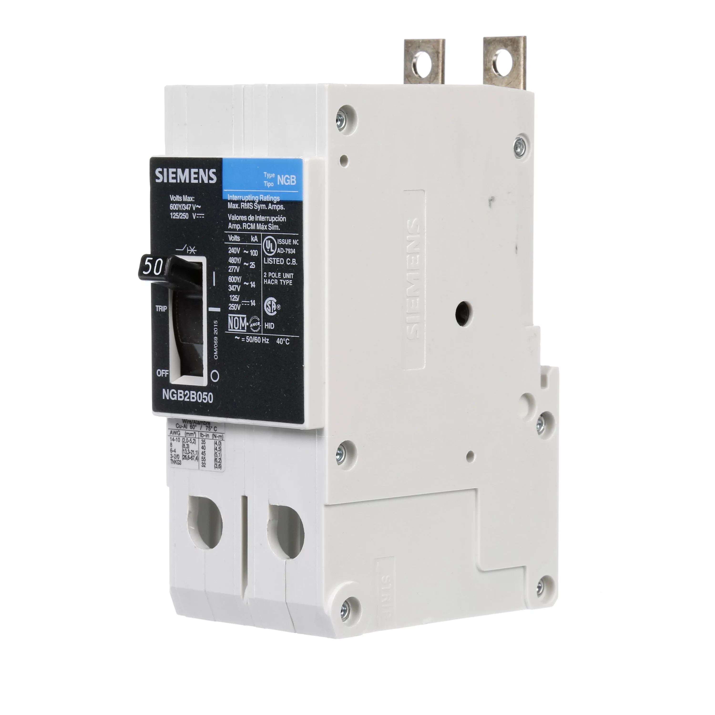 Siemens NGB2B050B 2-Pole 50 Amp 600 Volt 14 kA Molded Case Circuit Breaker